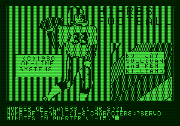 Hi-Res Football Apple II Screenshot: First, let's set up the players and game options.