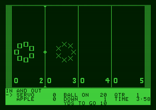 Hi-Res Football Apple II Screenshot: Game start.