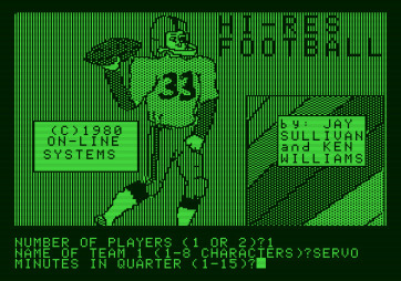 Hi-Res Football for Apple II - First, let's set up the players and game options.