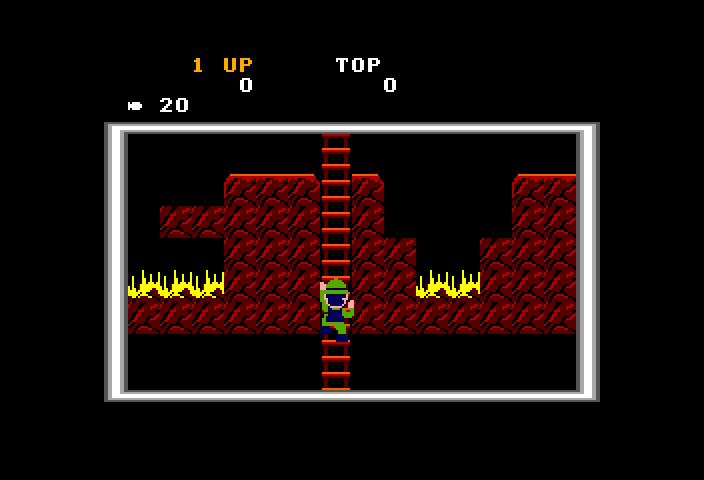 Super Pitfall TRS-80 Color Computer Screenshot: Climbing down a ladder...