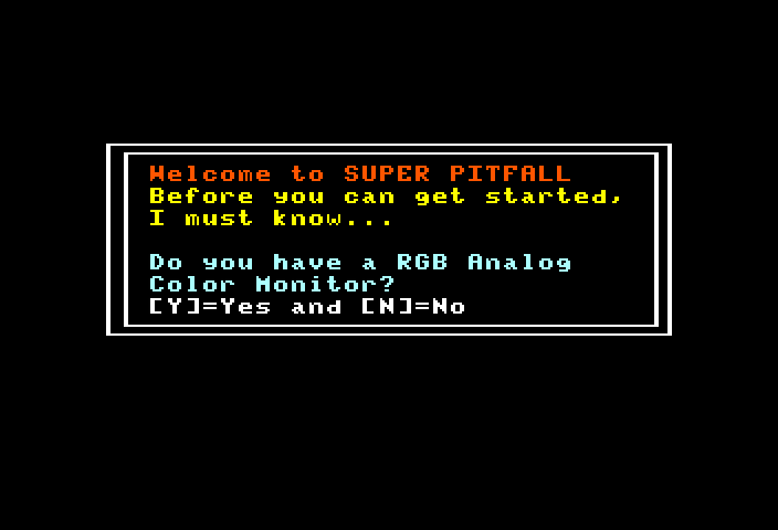 Super Pitfall TRS-80 Color Computer Screenshot: Select monitor type.