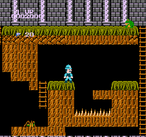 Super Pitfall NES / Famicom Screenshot: Those spikes are deadly, don't land on them.