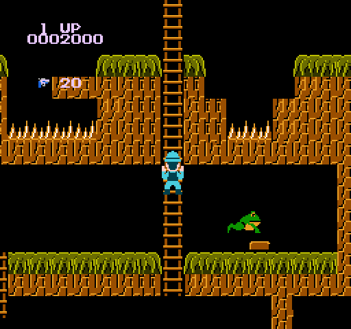 Super Pitfall NES / Famicom Screenshot: Found a treasure, but it's guarded by a frog!