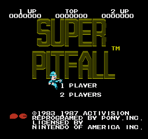 Super Pitfall NES / Famicom Screenshot: Title screen.
