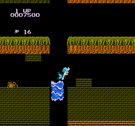 Super Pitfall NES / Famicom Screenshot: Falling down a waterfall.