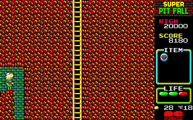 Super Pitfall PC-8800 Series Screenshot: No way to go but down it seems...
