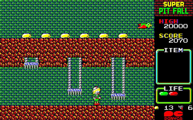 Super Pitfall PC-8800 Series Screenshot: Don't get squashed!