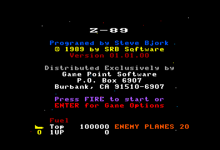 Z-89 TRS-80 Color Computer Screenshot: Title screen (Game Point Software version).