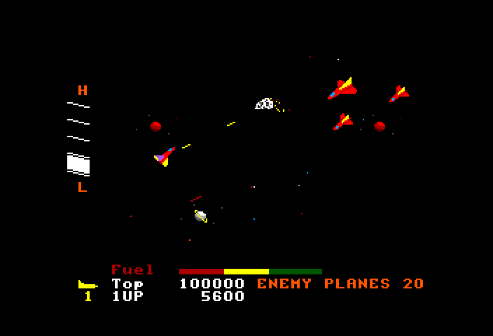 Z-89 TRS-80 Color Computer Screenshot: Space section; enemy planes attack!