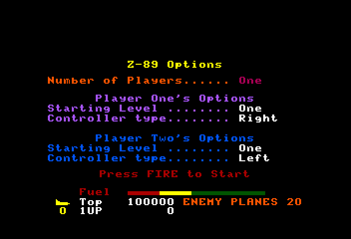 Z-89 TRS-80 Color Computer Screenshot: Game options.