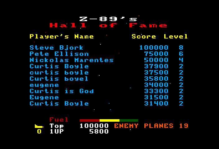 Z-89 TRS-80 Color Computer Screenshot: High scores.