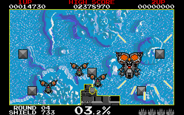 Volfied IBM PC/Compatibles Screenshot: Each round features a different enemy and landscape.