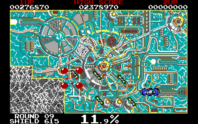 Volfied IBM PC/Compatibles Screenshot: Drawing a line...and I'm hit!