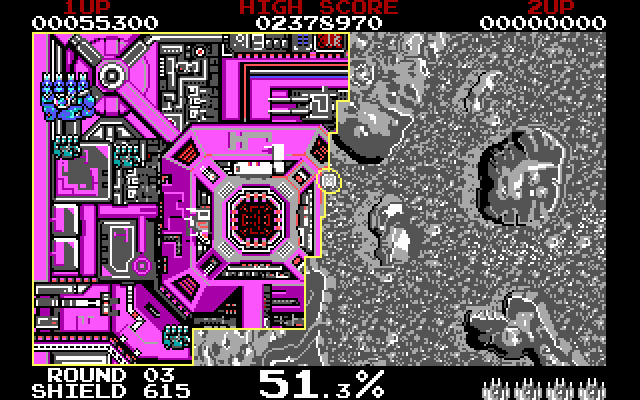 Volfied IBM PC/Compatibles Screenshot: Slowly filling in the playfield...