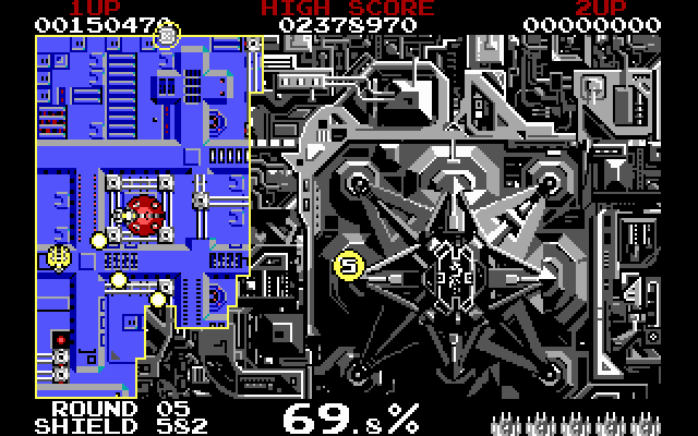 Volfied IBM PC/Compatibles Screenshot: Level almost completed...just need to claim a little more space...