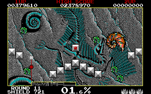 Volfied IBM PC/Compatibles Screenshot: I'm hit and don't have enough time to complete the line...