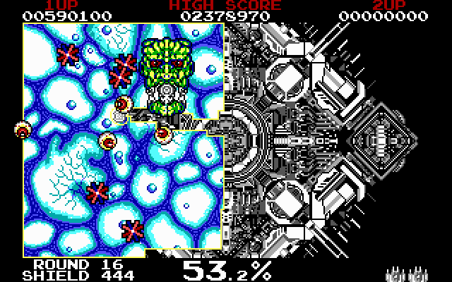 Volfied IBM PC/Compatibles Screenshot: Slowly trapping the final enemy...