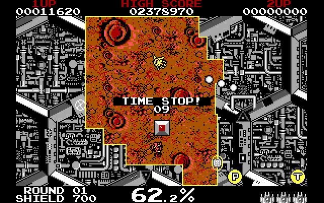 Volfied IBM PC/Compatibles Screenshot: Time stop! The enemies are frozen for 9 seconds...