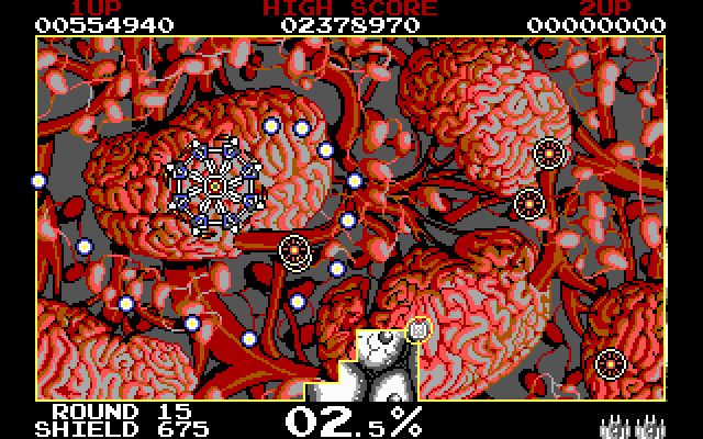 Volfied IBM PC/Compatibles Screenshot: That spiral enemy can be tough to avoid!