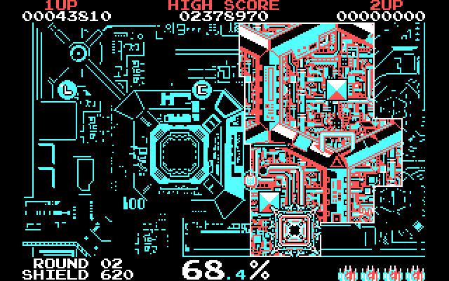 Volfied IBM PC/Compatibles Screenshot: Only a little more space to claim and the round is complete.