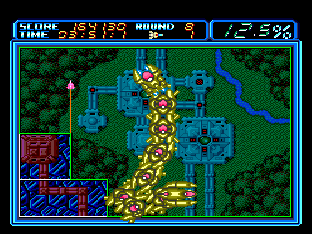 Volfied Sega Genesis / Mega Drive Screenshot: Can I safely complete this line, or is the Qix too fast?