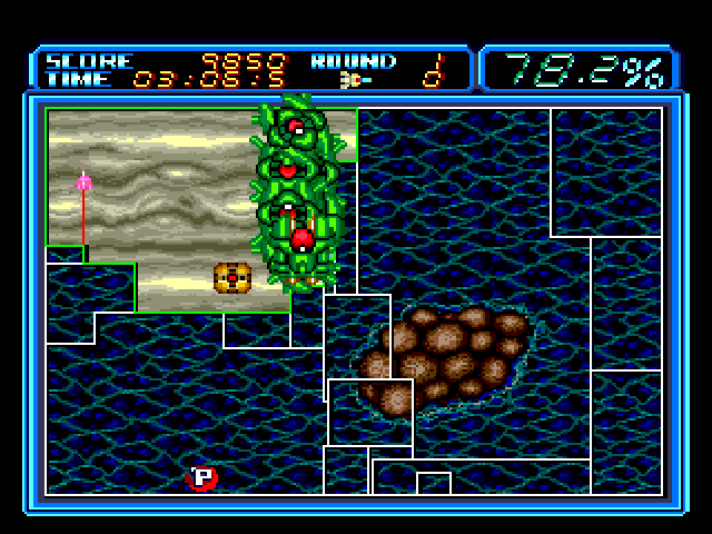 Volfied Sega Genesis / Mega Drive Screenshot: This level is almost completed.