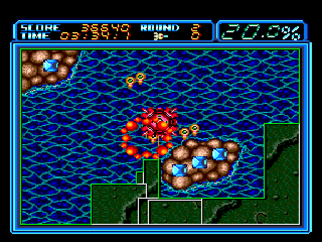 Volfied Sega Genesis / Mega Drive Screenshot: Start of the second level, and I was hit!