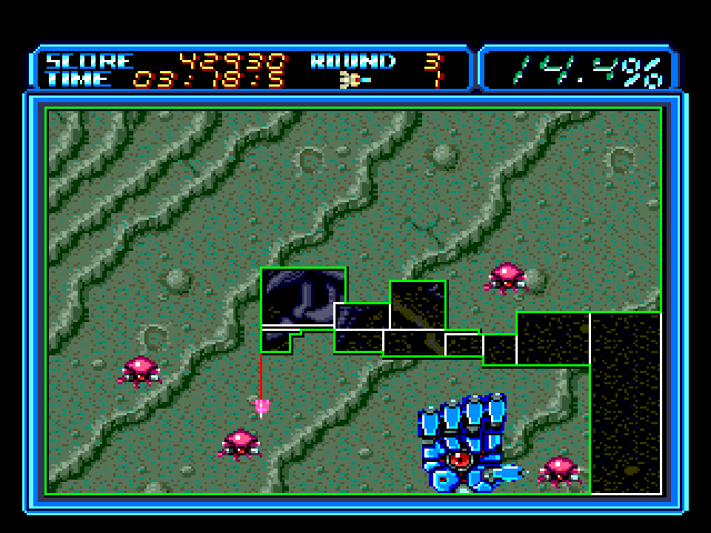 Volfied Sega Genesis / Mega Drive Screenshot: If I can complete this line my opponent will be stuck in a small space!