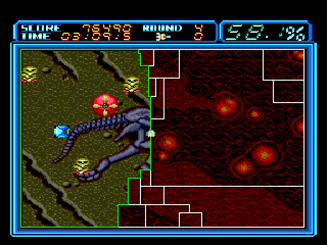 Volfied Sega Genesis / Mega Drive Screenshot: Roughly half of the playfield is claimed here...