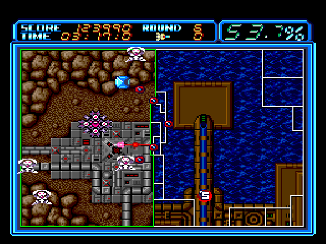 Volfied Sega Genesis / Mega Drive Screenshot: Drawing a line, but I think I'm caught...not quick enough!