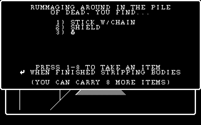 Wizardry: The Return of Werdna - The Fourth Scenario IBM PC/Compatibles Screenshot: Pick up items after winning a battle...