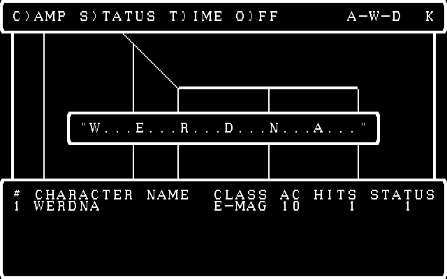 Wizardry: The Return of Werdna - The Fourth Scenario IBM PC/Compatibles Screenshot: The game begins with Werdna trapped in a room with no exits.