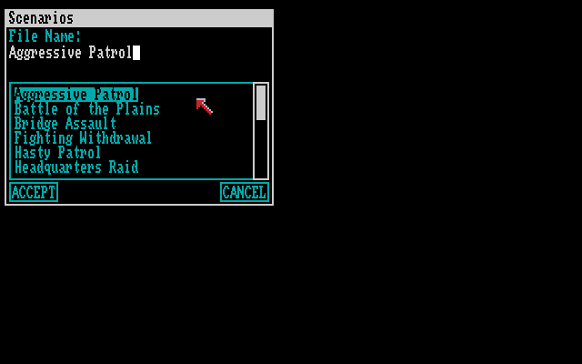 FireTeam 2200 Amiga Screenshot: Selecting a scenario.