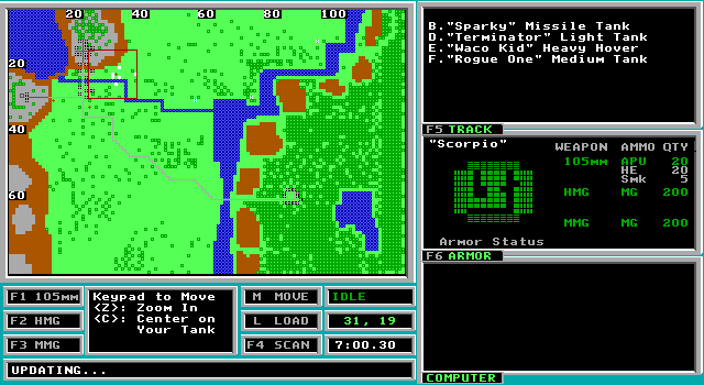 FireTeam 2200 IBM PC/Compatibles Screenshot: Map view.