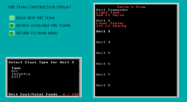 FireTeam 2200 IBM PC/Compatibles Screenshot: Creating a new fireteam.