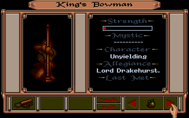 Obitus Amiga Screenshot: Some info on the king's bowman...