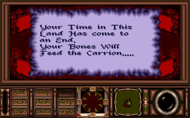 Obitus Amiga Screenshot: Game over.