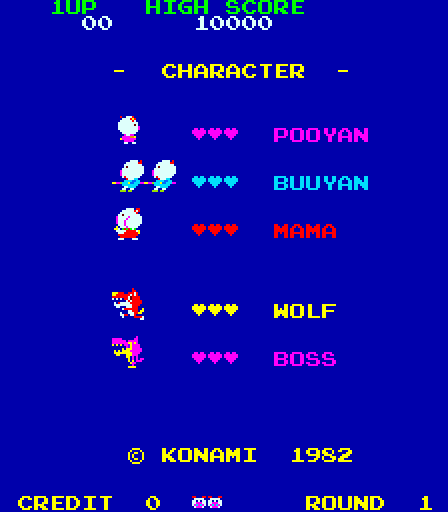 Pooyan Arcade Screenshot: Introducing the characters...