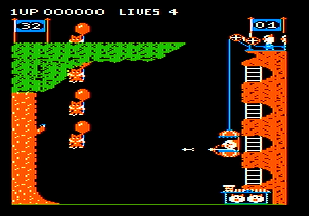Pooyan Apple II Screenshot: Game start; here come the wolves!