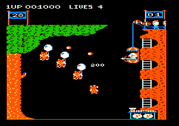 Pooyan Apple II Screenshot: Shooting balloons.