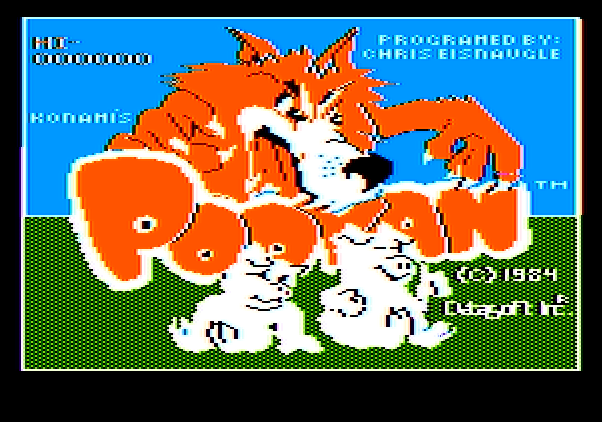 Pooyan Apple II Screenshot: Title screen.