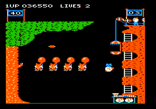 Pooyan Apple II Screenshot: I'm hit! My pig falls to the ground...