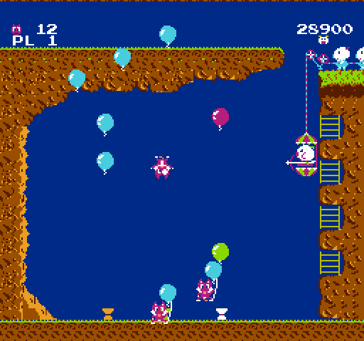 Pooyan NES / Famicom Screenshot: Balloons float everywhere on the bonus stage!