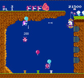 Pooyan for NES / Famicom - If enough wolves reach the top, they can push the rock and a life is lost...
