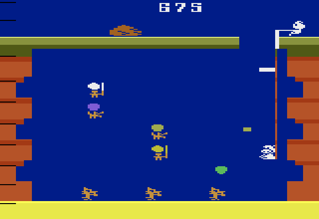 Pooyan Atari 2600 Screenshot: Wolves appear in greater numbers now...