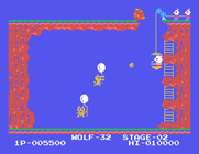 Pooyan for Sord M5 - Shoot the balloons before the wolves reach the top of the screen.