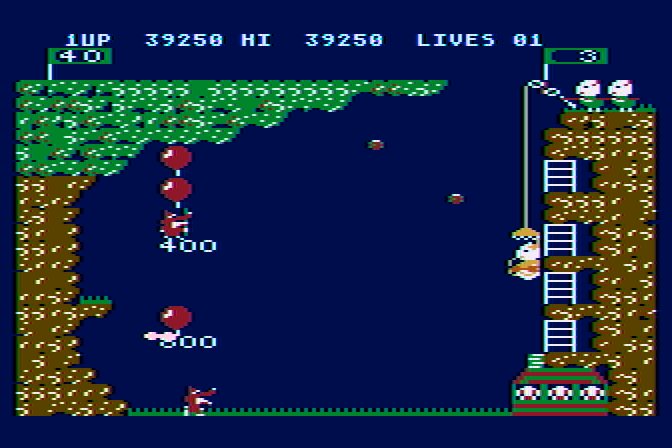 Pooyan Atari 8-bit Screenshot: Knocked a few wolves down...