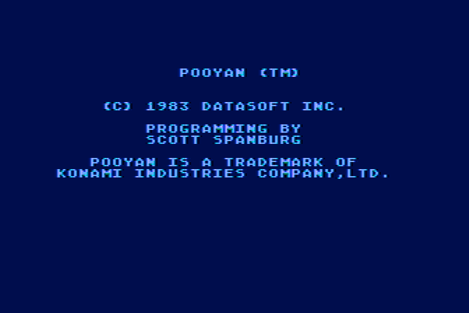 Pooyan Atari 8-bit Screenshot: Copyright and credits screen.