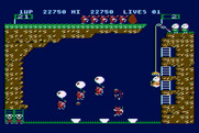 Pooyan for Atari 8-bit - The wolves are getting close to pushing the rock over ledge...
