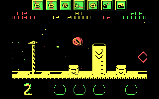 Wizball IBM PC/Compatibles Screenshot: Fell through a hole to a lower platform.